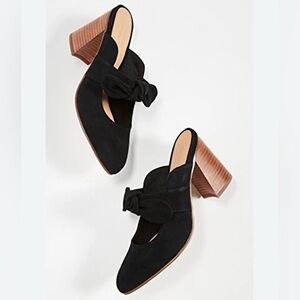 Soludos Black and Brown Lani Bow Suede Heeled Mules sz 9